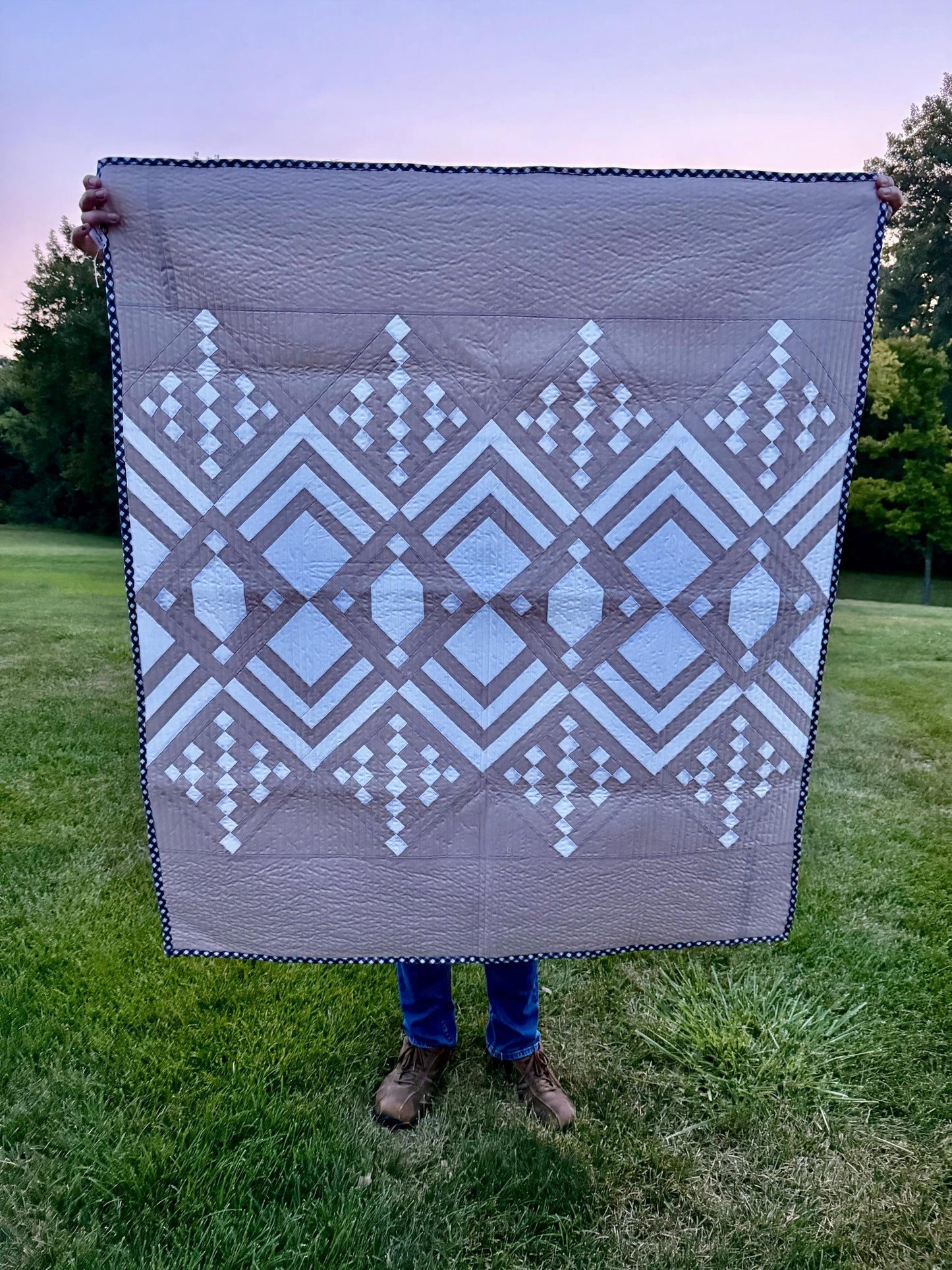 Handmade Deco quilt (Lo & Behold Stitchery pattern) 48” x 52”