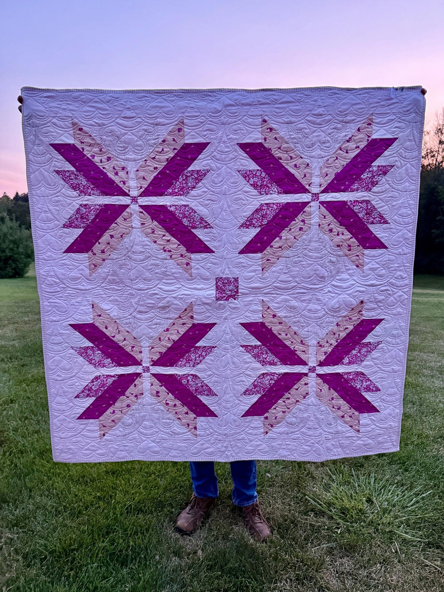 Handmade Lottie Quilt: Pink Dino & Rainbow Toddler Throw