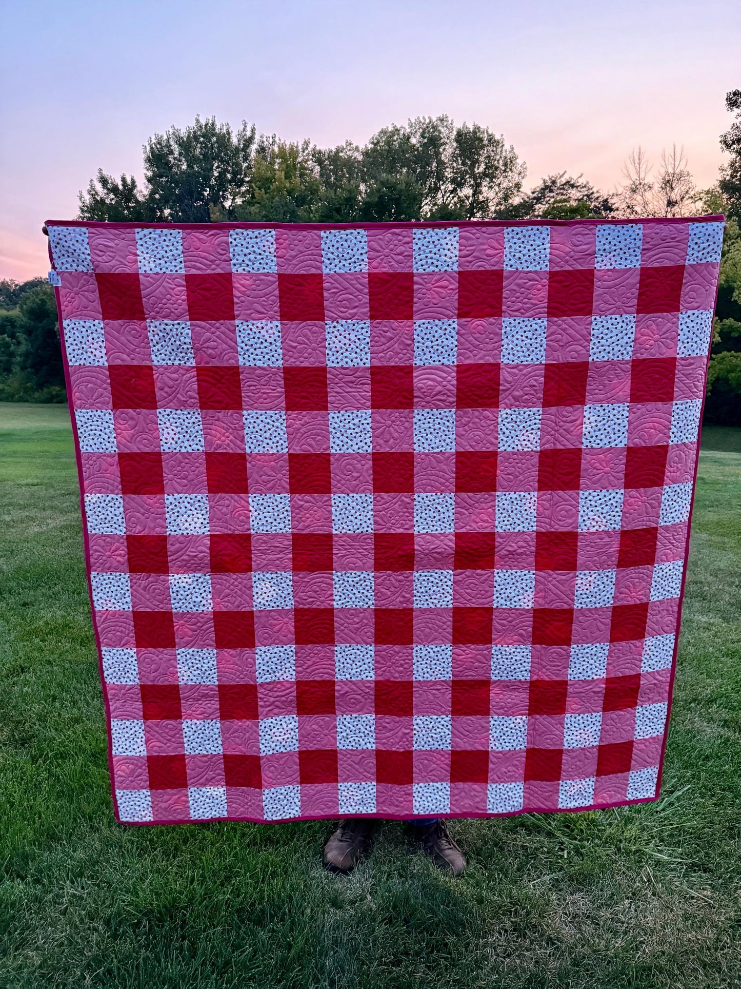 Checkered Strawberry Quilt  68” x 68”