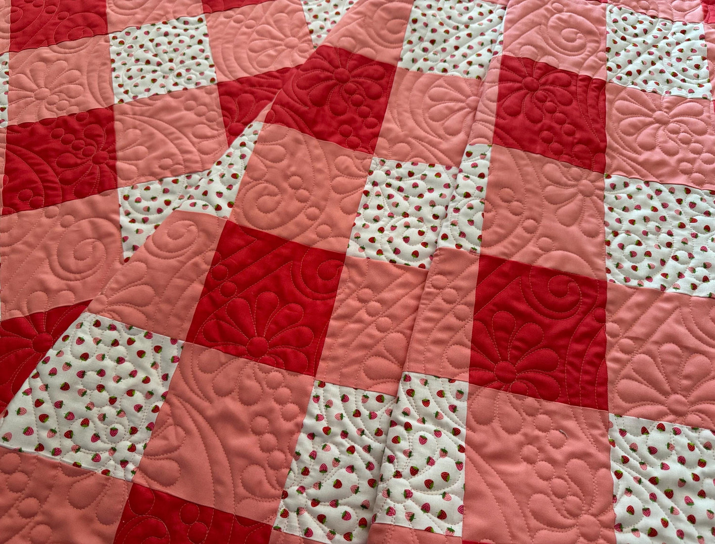 Checkered Strawberry Quilt  68” x 68”