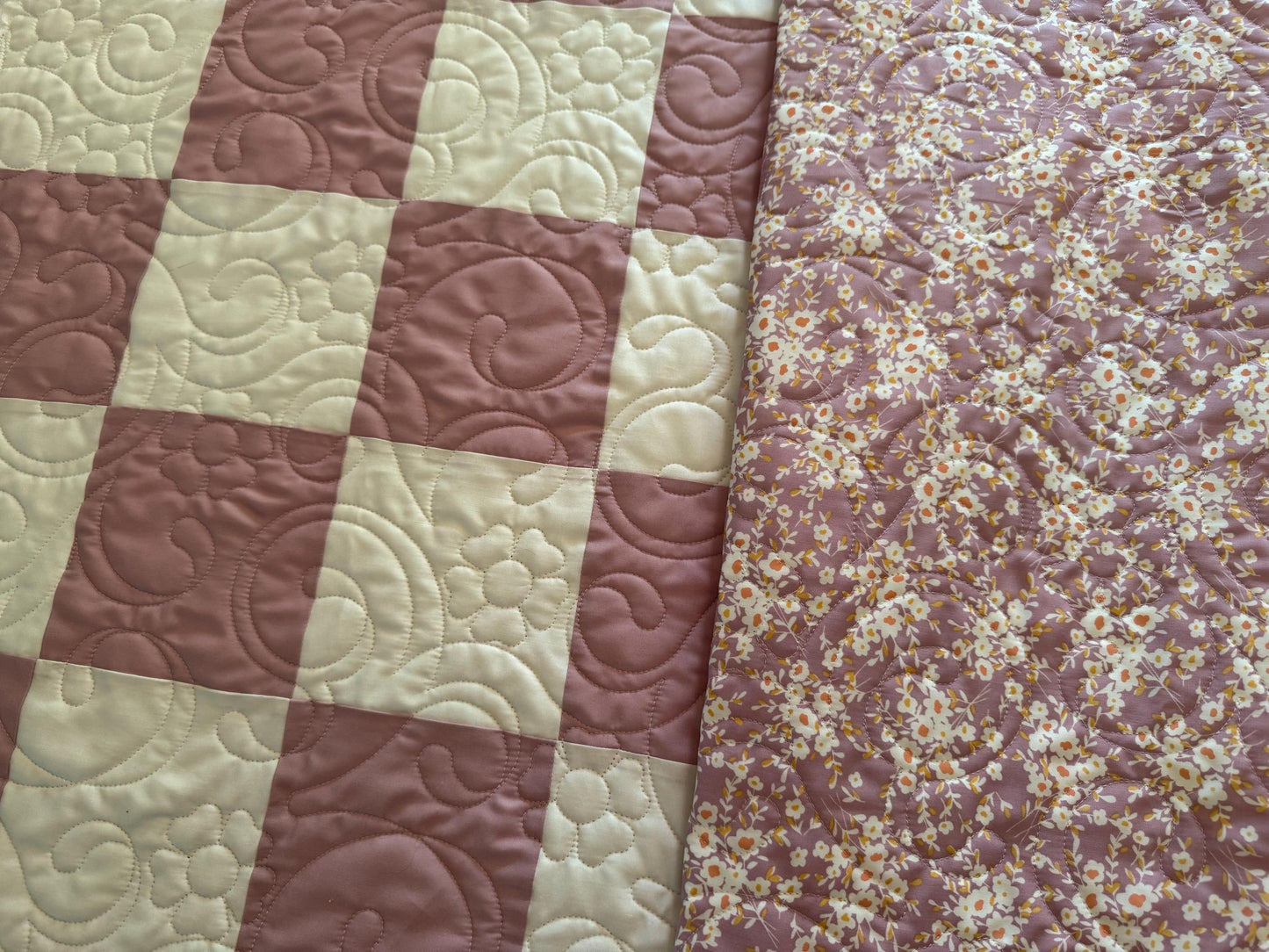 Handmade Checkered baby quilt - 38” x 38”