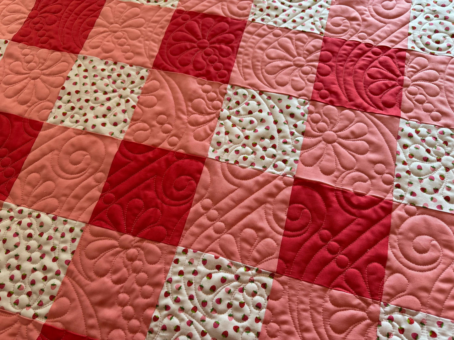 Checkered Strawberry Quilt  68” x 68”