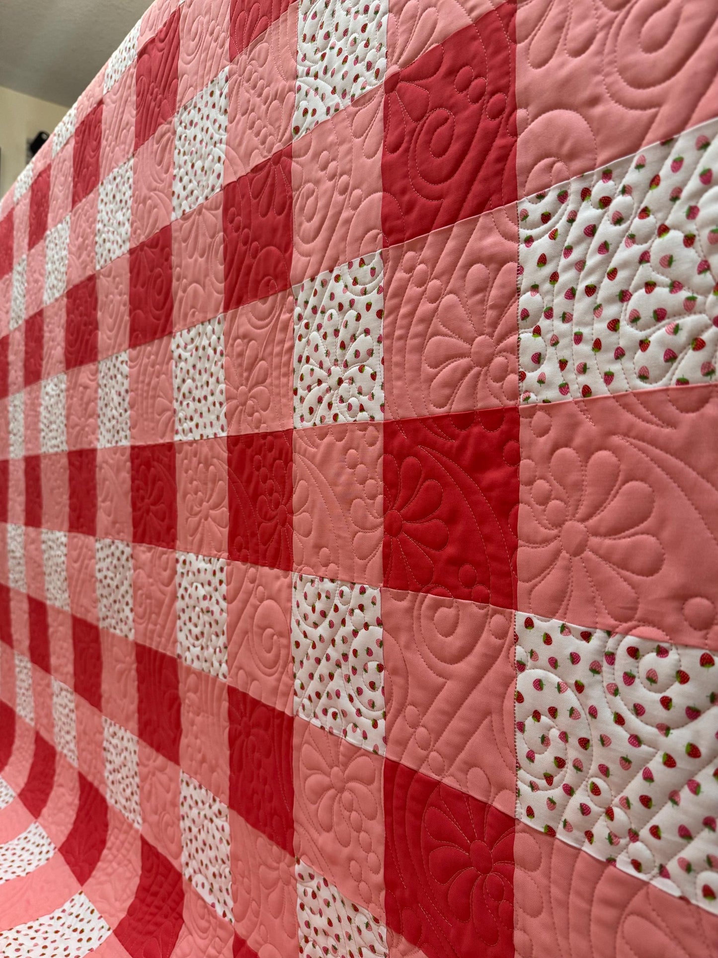 Checkered Strawberry Quilt  68” x 68”